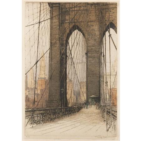 Appraisal: Luigi Kasmir BROOKLYN BRIDGE MINARET DOCK SCENE ON NEW YORK