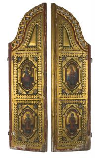 Appraisal: A PAIR OF GREEK ROYAL DOORS WITH ANNUNCIATION SCENE CIRCA