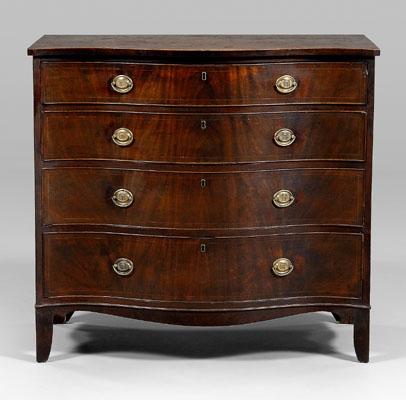 Appraisal: Fine Virginia serpentine chest mahogany with poplar secondary deeply serpentine