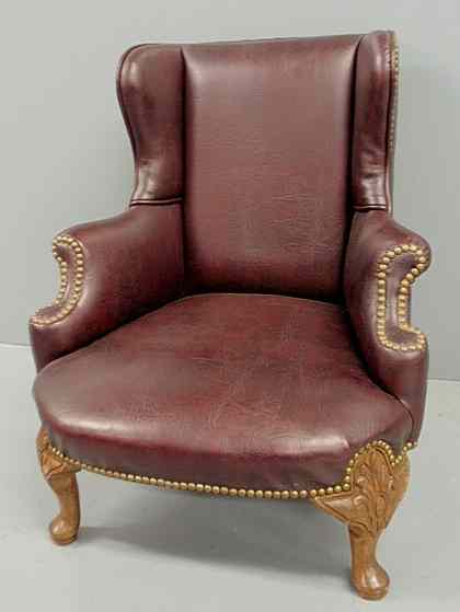 Appraisal: Child's Queen Anne style faux leather wing chair h x