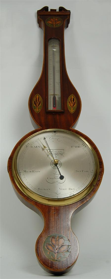 Appraisal: A George III mahogany and inlaid banjo barometer By P