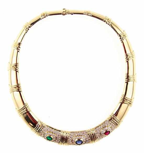 Appraisal: Bulgari gem-and-diamond-set gold necklace K yellow gold neckpiece set with