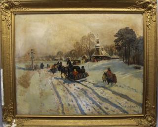 Appraisal: Jerzy Potrzebowski Poland Jerzy Potrzebowski - Winter sledding scene Oil