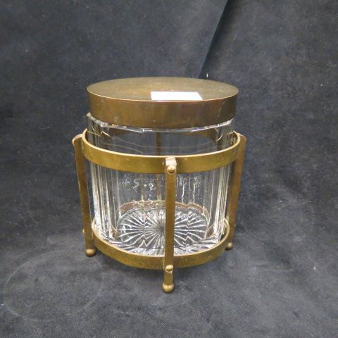 Appraisal: Cut Crystal Dresser Box in brass holder oval approx x