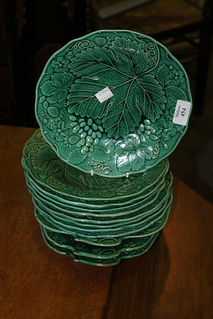 Appraisal: A COLLECTION OF VICTORIAN GREEN POTTERY LEAF DISHES