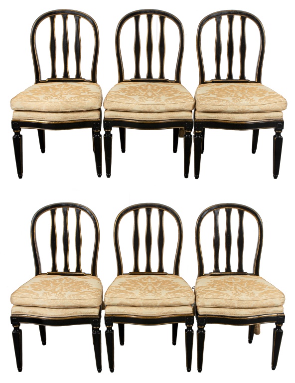 Appraisal: REGENCY STYLE PARCEL GILT EBONIZED SIDE CHAIRS Six Regency style