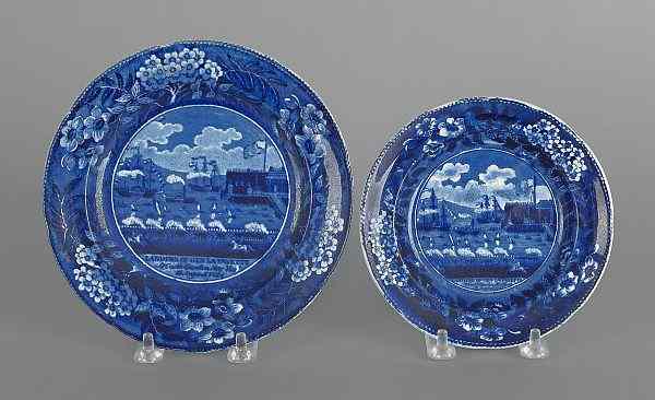 Appraisal: Two Historical blue Staffordshire plates th c depicting the Landing