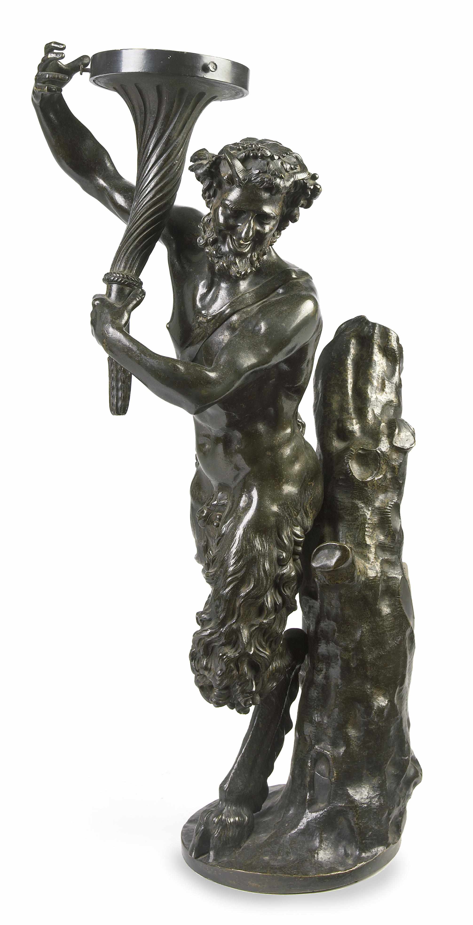 Appraisal: A French patinated bronze figural lamp late th early th