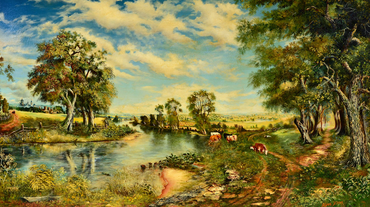 Appraisal: ATKINS Albert Henry American - Panoramic County Scene Oil Canvas