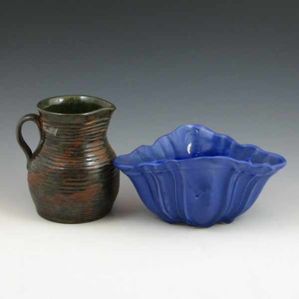 Appraisal: Fulper blue matte fan vase and gloss pitcher Both marked