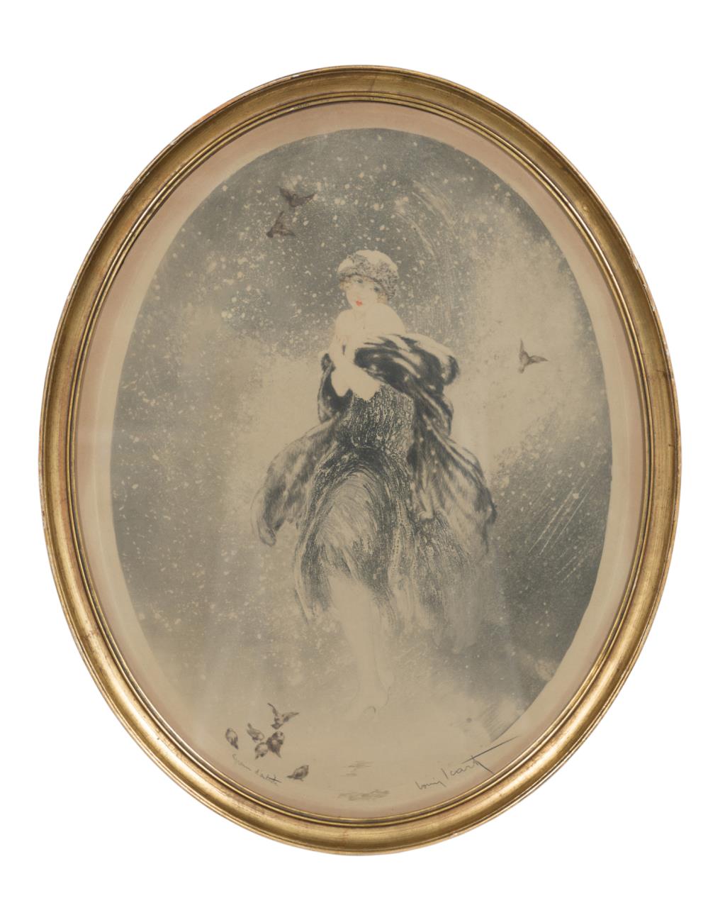 Appraisal: LOUIS ICART SIGNED WINTER SCENE PRINT Louis Icart French -