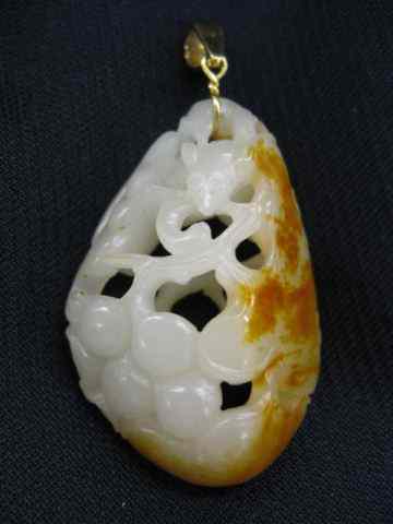 Appraisal: Chinese Carved Jade Pendant fancyopenwork with fruit russet coloring K