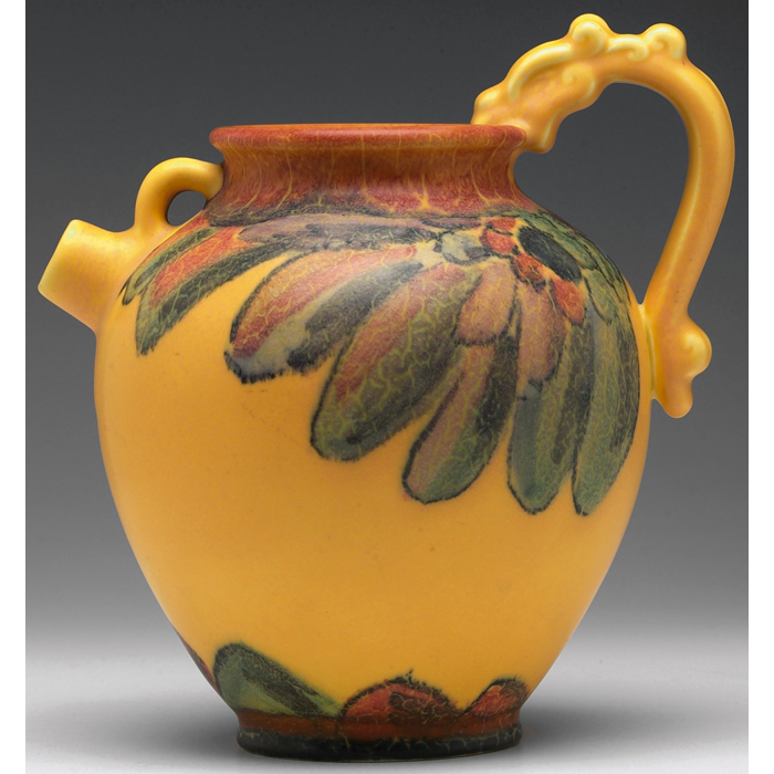 Appraisal: Rookwood handled vessel colorful and stylized flowers in a Deco