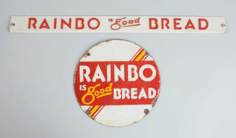 Appraisal: Lot Of Rainbo Bread Signs This lot includes a tin