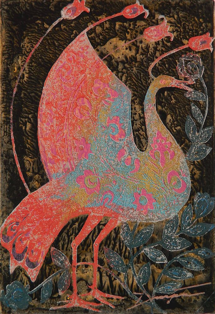 Appraisal: Joseph Domjan woodcut Joseph Domjan Hungarian American - - ''Peacock