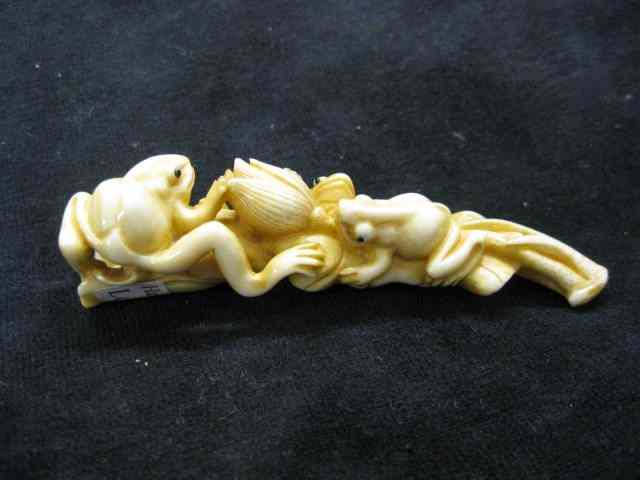 Appraisal: Carved Ivory Netsuke of Frogs on a WaterLily '' signed