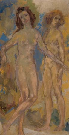 Appraisal: ARTHUR B DAVIES Two Nudes Oil on canvas x mm