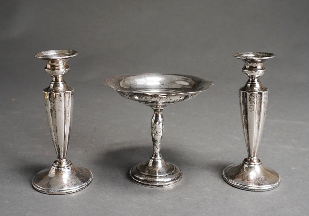 Appraisal: AMERICAN WEIGHTED STERLING SILVER COMPOTE AND CANDLESTICK PAIRAmerican Weighted Sterling