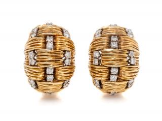 Appraisal: A Pair of Karat Yellow Gold Platinum and Diamond Domed