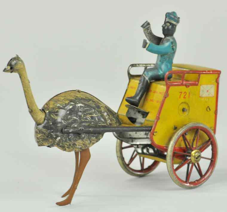 Appraisal: LEHMANN ZULU Germany whimsical depiction of figure driving ostrich mail