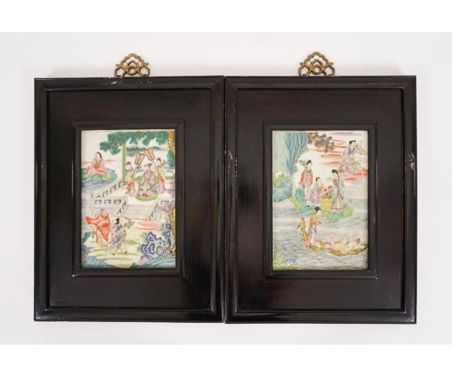 Appraisal: Pair of Chinese porcelain plaques decorated with colorful figures each