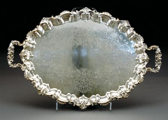 Appraisal: Reed Barton silverplate serving tray oval scalloped rim adorned with