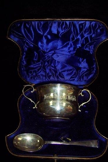 Appraisal: A presentation porringer and spoon inscribed 'Vernon Dingmall Wethered Dec