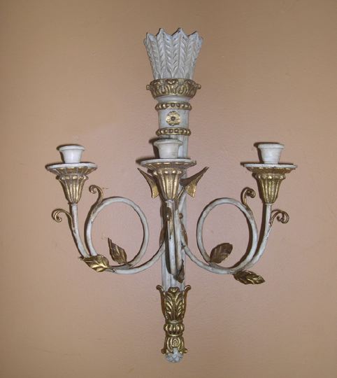 Appraisal: Pair of Tall Italian Carved White-Painted and Parcel-Gilt Wood Arrow-Fitted