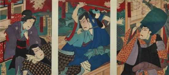 Appraisal: Japanese School Kabuki Actors woodblock triptych x cm