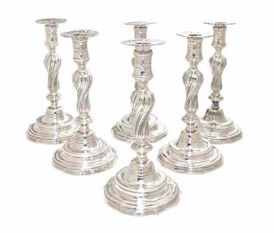 Appraisal: A Set of Six Italian Silver Candlesticks Biella post each