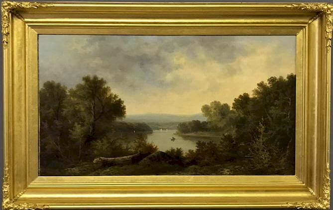 Appraisal: R Wentworth Oil on Canvas of Boats on a River