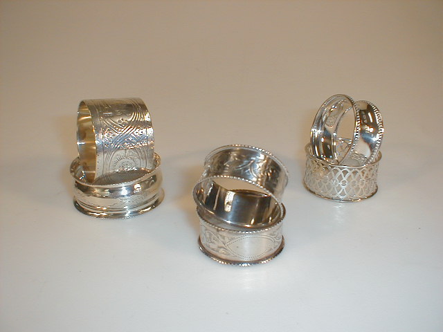 Appraisal: Six various silver napkin rings