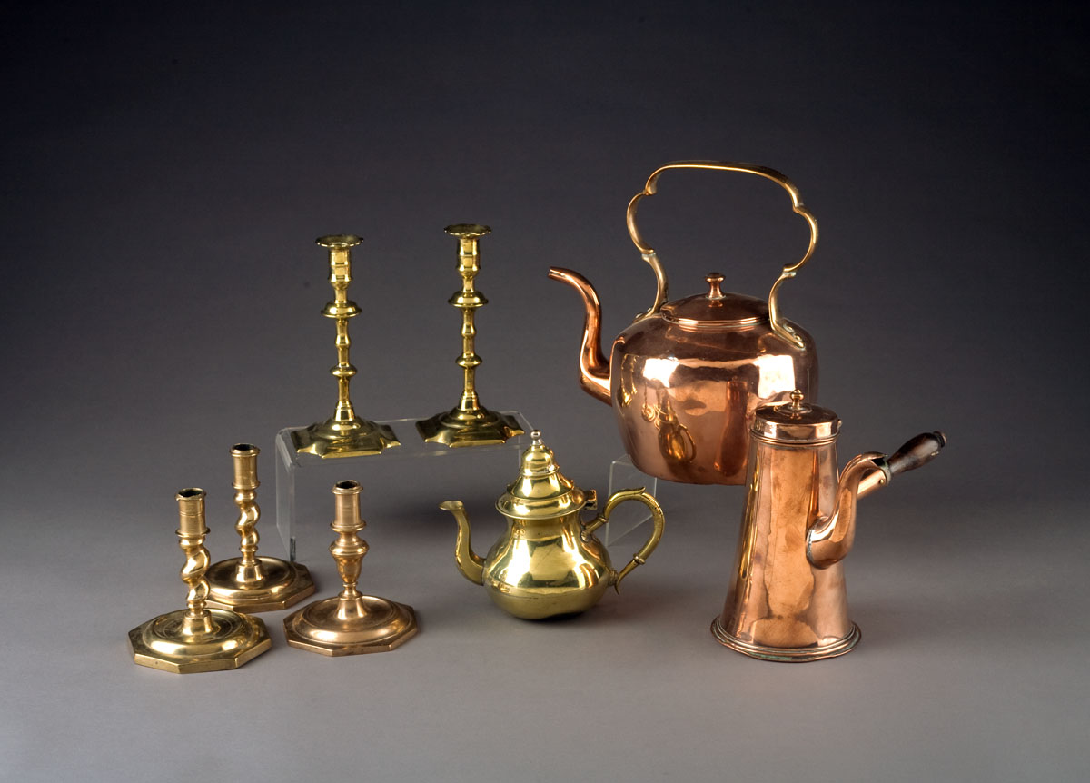 Appraisal: COPPER GOOSENECK COFFEE POT OF DOVETAIL CONSTRUCTION AND A SIDE