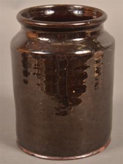 Appraisal: th Century Glazed Redware Storage Jar th Century Manganese Glazed