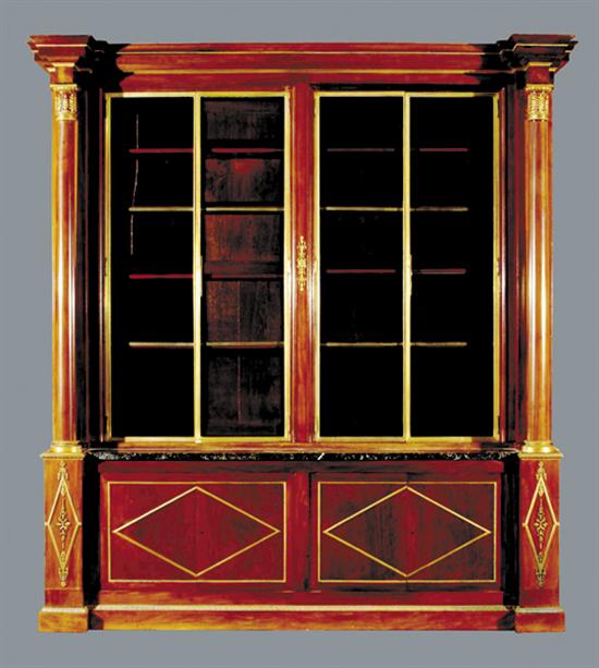 Appraisal: French walnut and ormolu-mounted bibliotheque late th centuryheavy stepped and