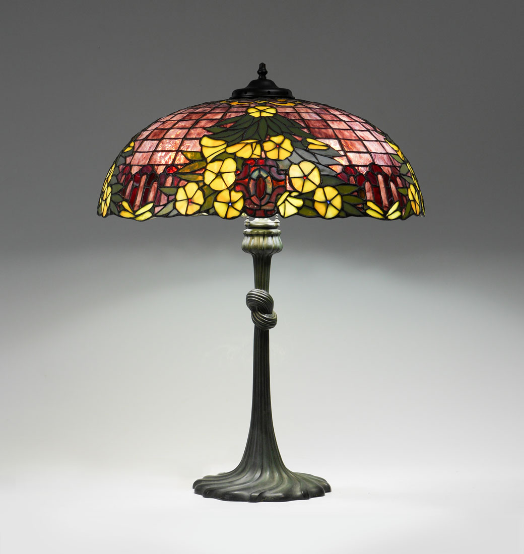 Appraisal: A NICE GORHAM FLORAL LEADED GLASS LAMP A fine American