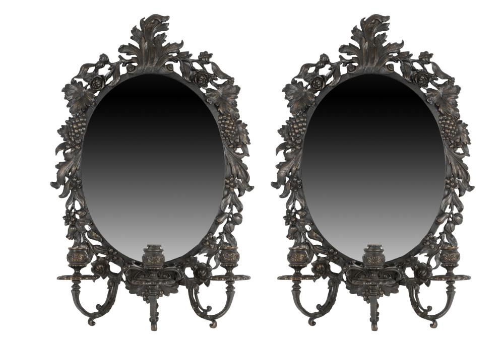 Appraisal: PAIR OF METAL MIRRORED SCONCESeach with three candle arms inches