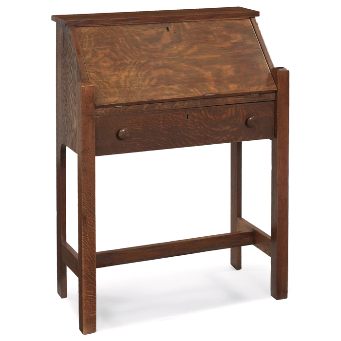 Appraisal: Arts and Crafts desk drop-front form over a single drawer