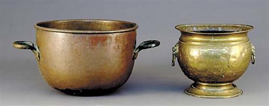 Appraisal: Two cachepots late th centuryone copper H Dia one brass