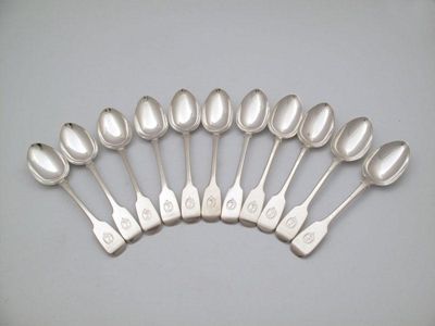 Appraisal: A set of eleven Victorian provincial silver Fiddle pattern dessert