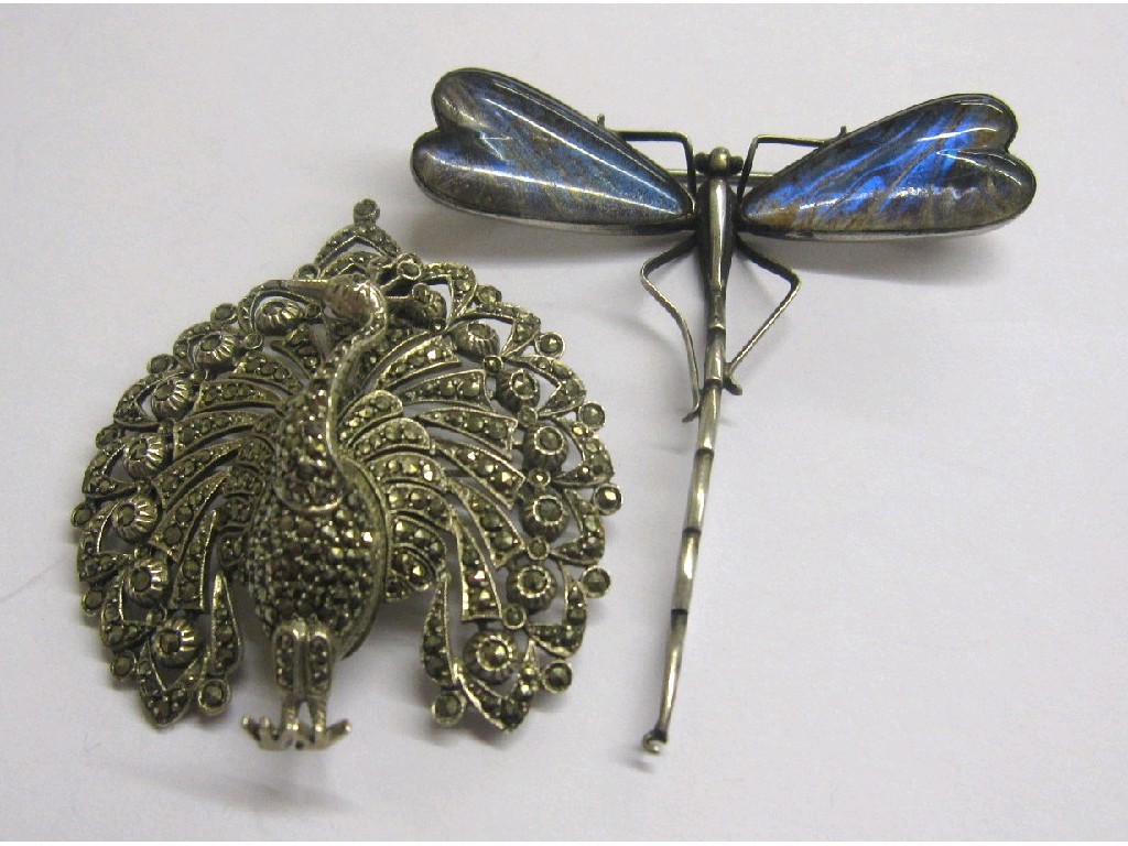 Appraisal: Lot comprising a silver dragonfly brooch with butterfly wing heart