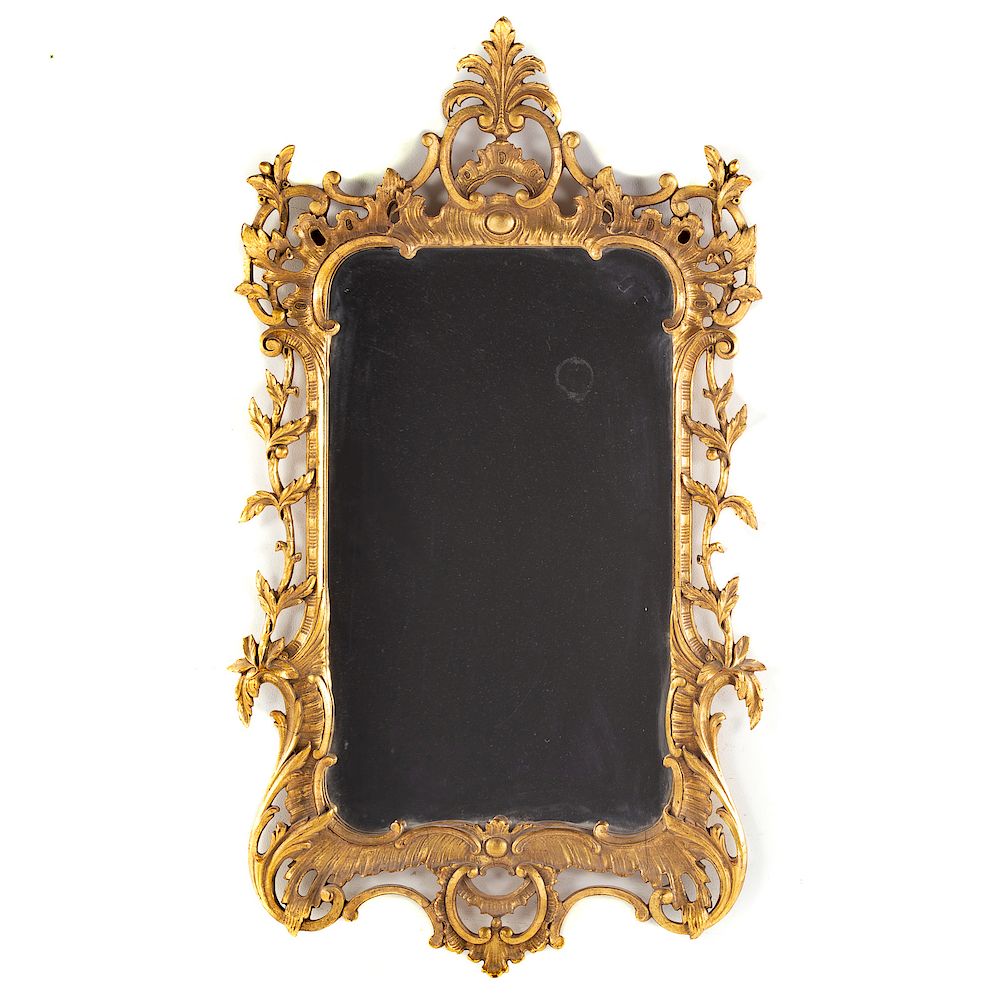 Appraisal: Rococo Style Giltwood Mirror th century openwork frame with plume