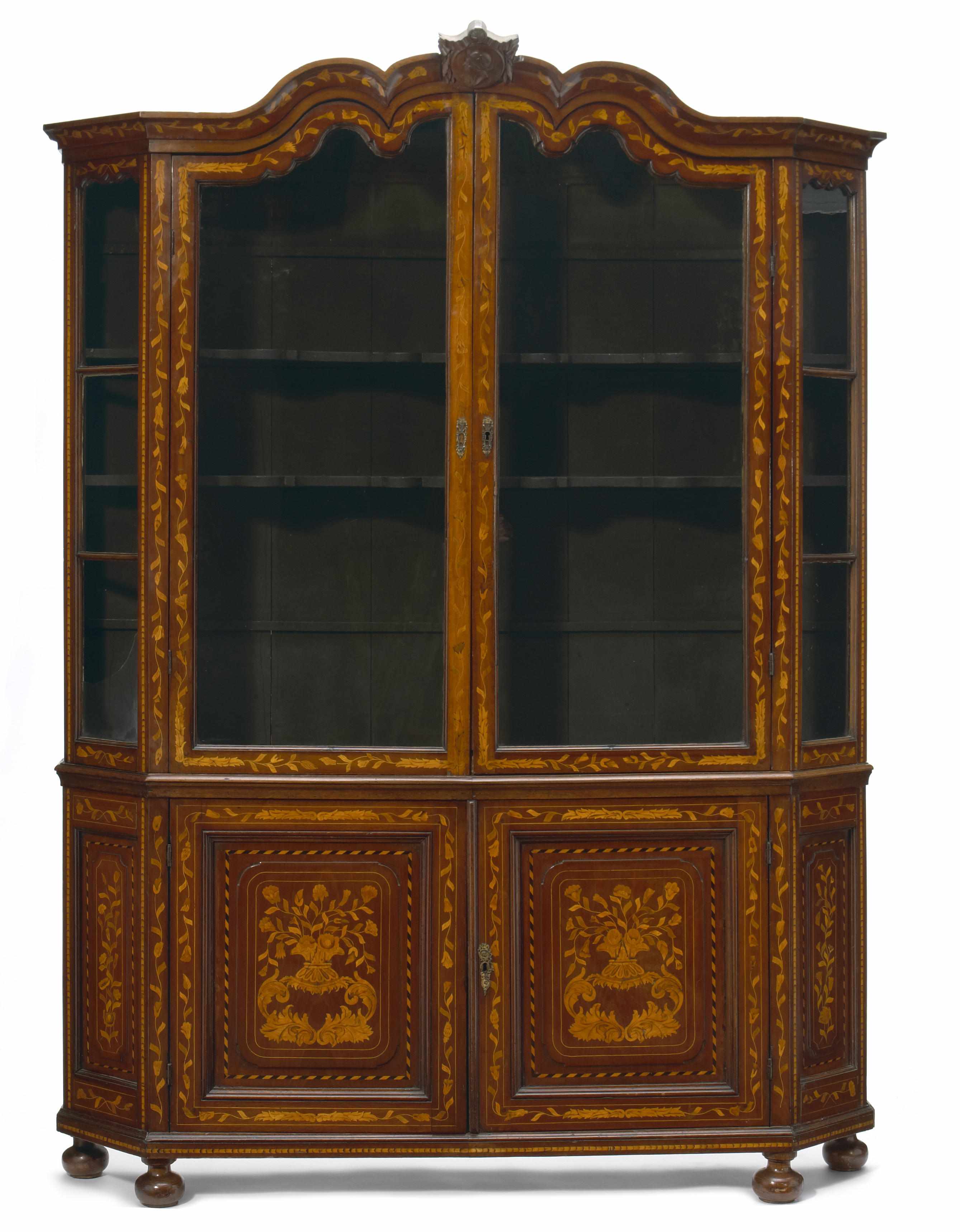 Appraisal: A Dutch Neoclassical marquetry inlaid mahogany display cabinet late th