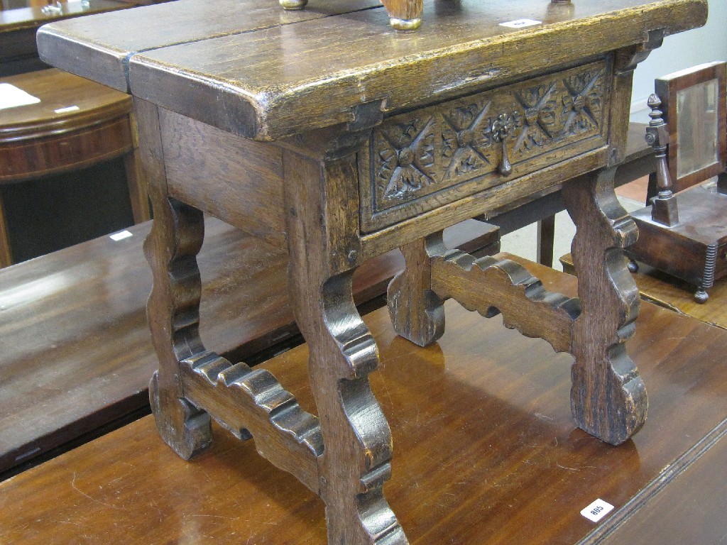 Appraisal: Jacobean style oak stool with drawer