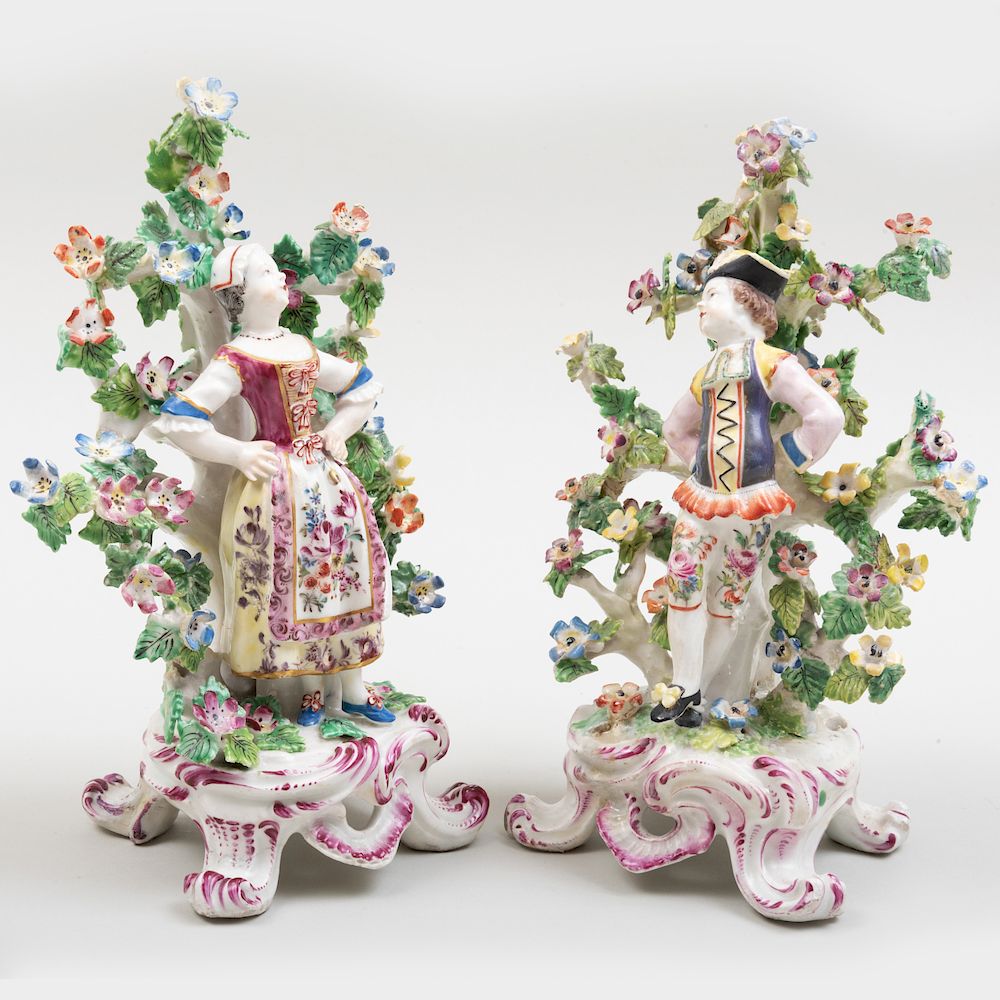 Appraisal: Pair of Bow Porcelain Bocage Figures of Dutch Dancers in