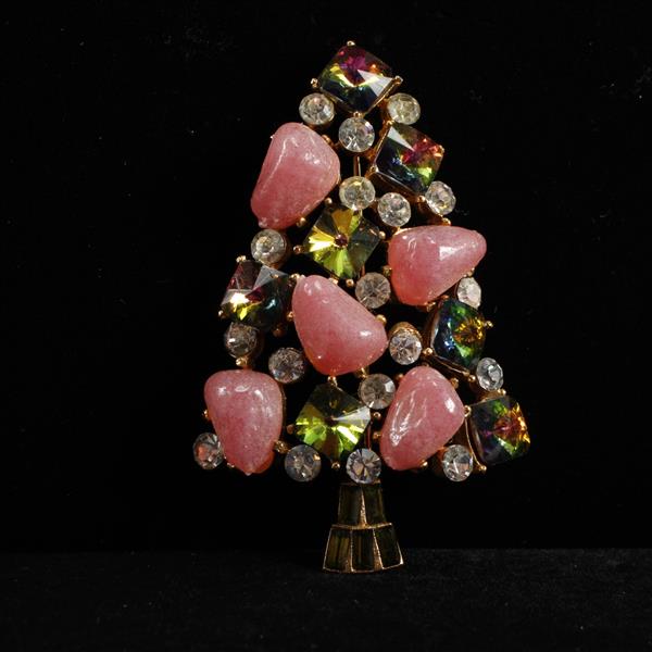 Appraisal: MYLU Jeweled Christmas Tree Brooch with poured glass beads Surface