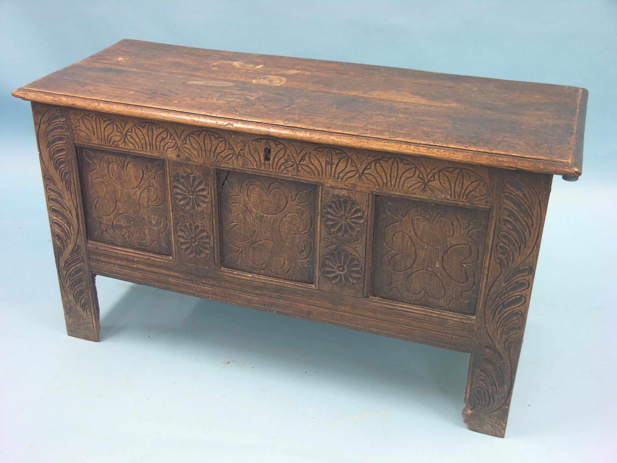 Appraisal: An early th century oak coffer panelled construction with boarded