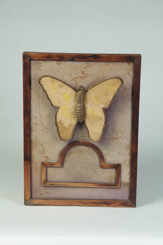 Appraisal: AUTOMATON BUTTERFLY American late th century pine Box with felt