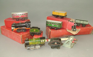 Appraisal: A Hornby O gauge clockwork model railway including wagons and