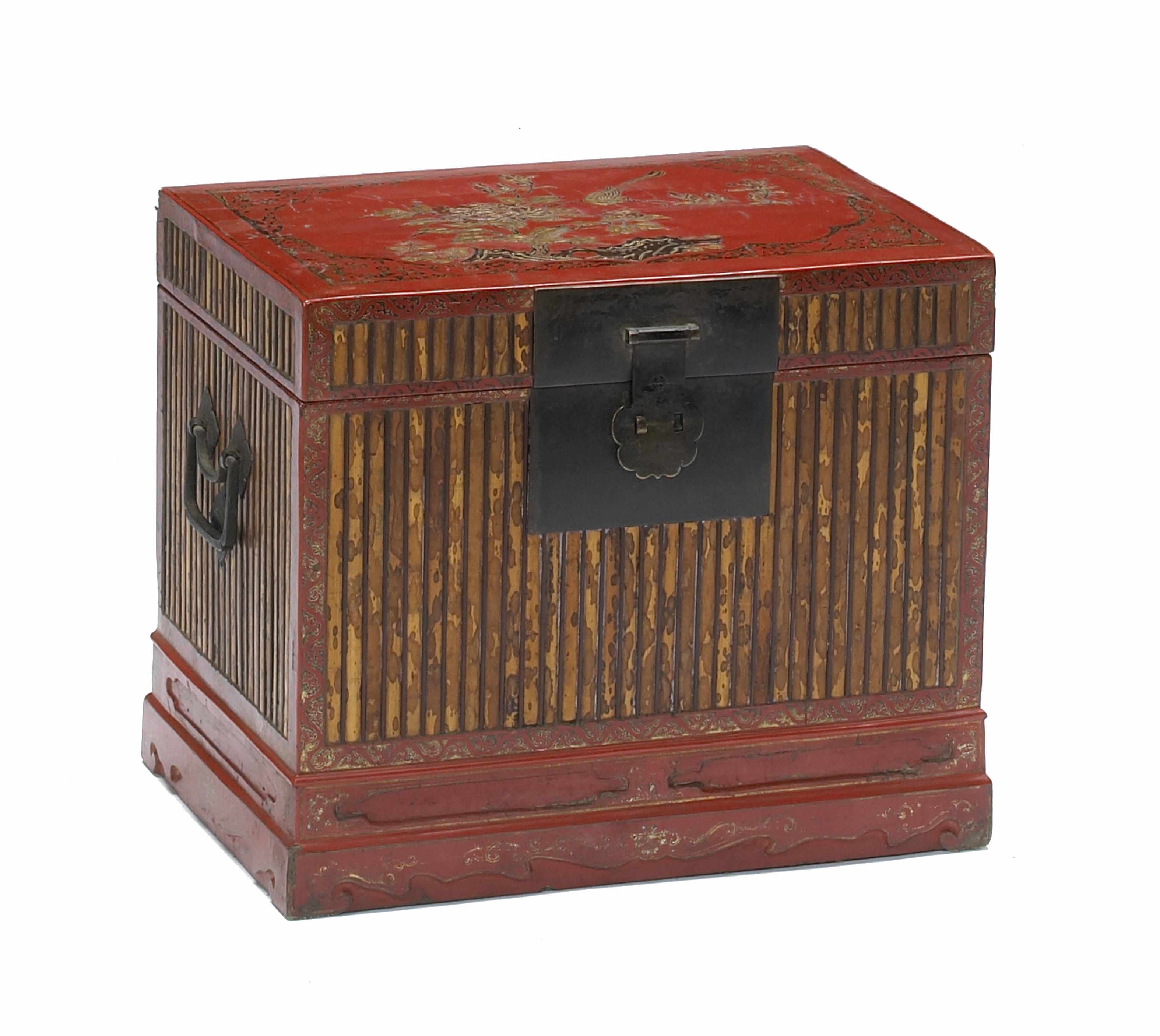 Appraisal: A Chinese scarlet lacquered bamboo chest height in width in